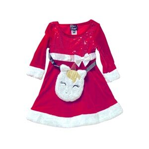 NWT PINK & VIOLET Red Sequin/Velvet Dress with Unicorn Purse